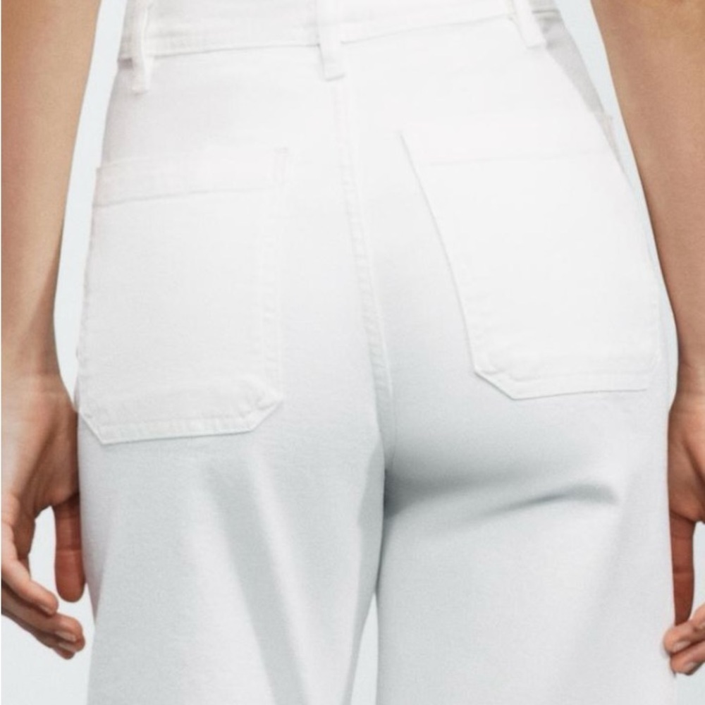 Zara White Patch Pocket Wide Leg Jeans US size 4 or 26 - Picture 3 of 5